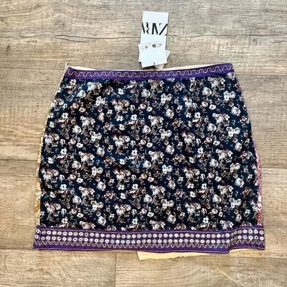 Zara NWT Multicolor Beaded Embroidered Boho Asymmetric Mini Skirt S